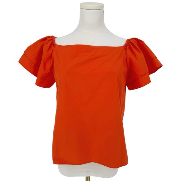 Alice + Olivia Orange Cotton Twill Flutter Sleeve Boxy Top Size S Boho Preppy - Picture 1 of 10